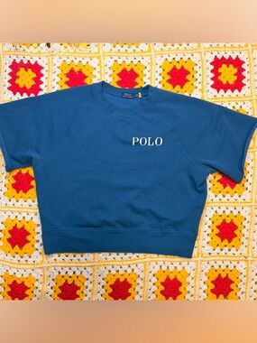 Polo Ralph Lauren Logo Fleece Short Sleeve Wet Shirt Blue Women Size Large